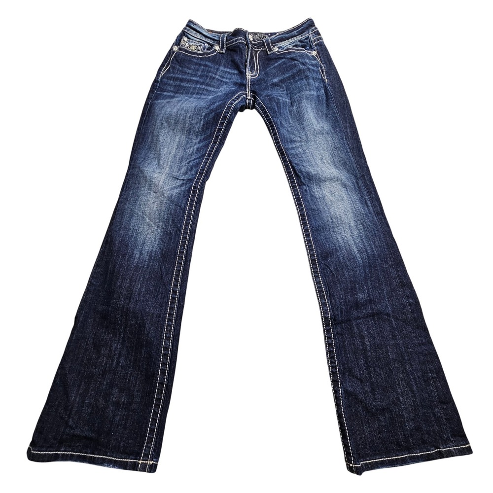 Miss Me Bootcut Jeans Womens 30 Dark Wash Embellished Flap Pocket JP6241B Fade
